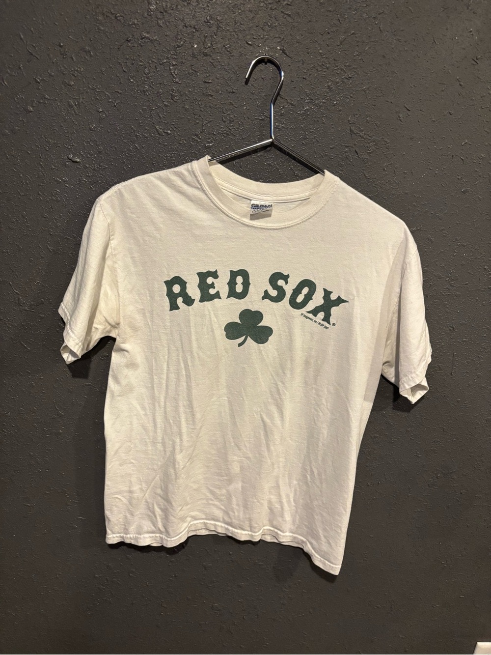 Gildan White T‑Shirt with Green "Red Sox" Shamrock Graphic